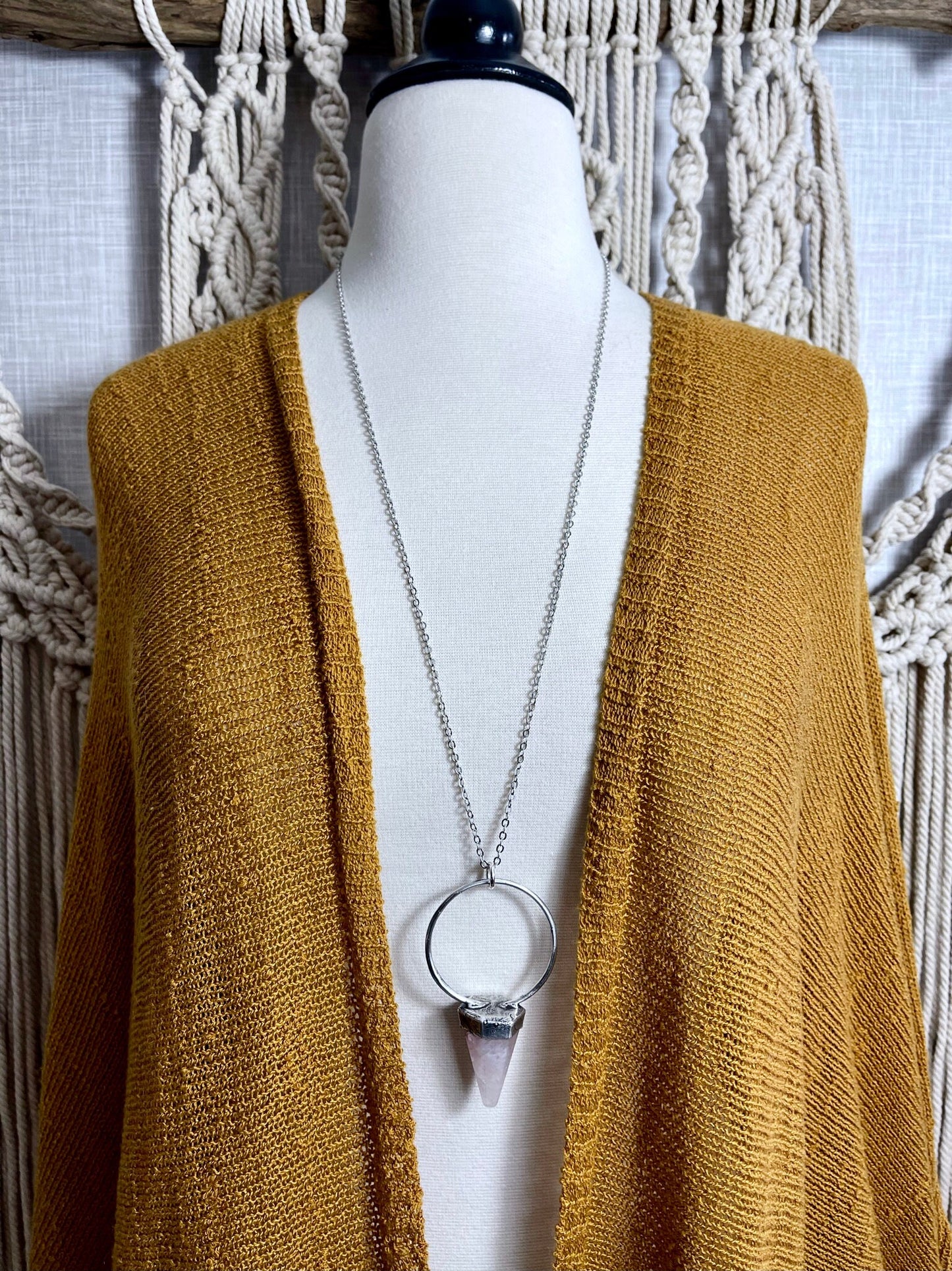 Rose Quartz Crystal Pendulum Necklace Pendant in Fine Silver / Foxlark Collection.