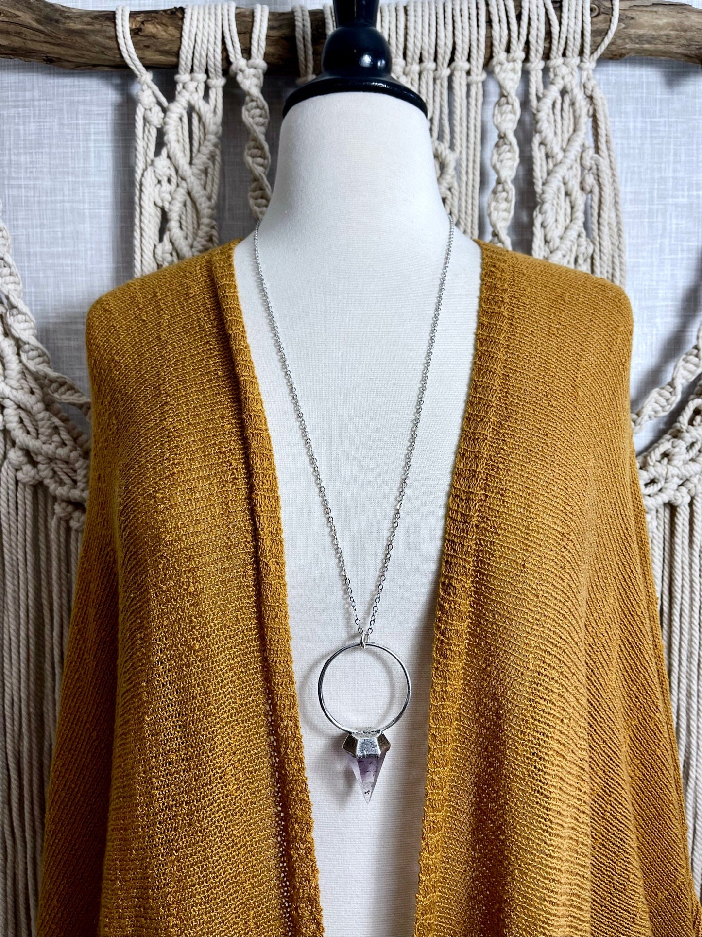 Silver Amethyst Crystal Pendulum Necklace in Fine Silver / Foxlark Collection.