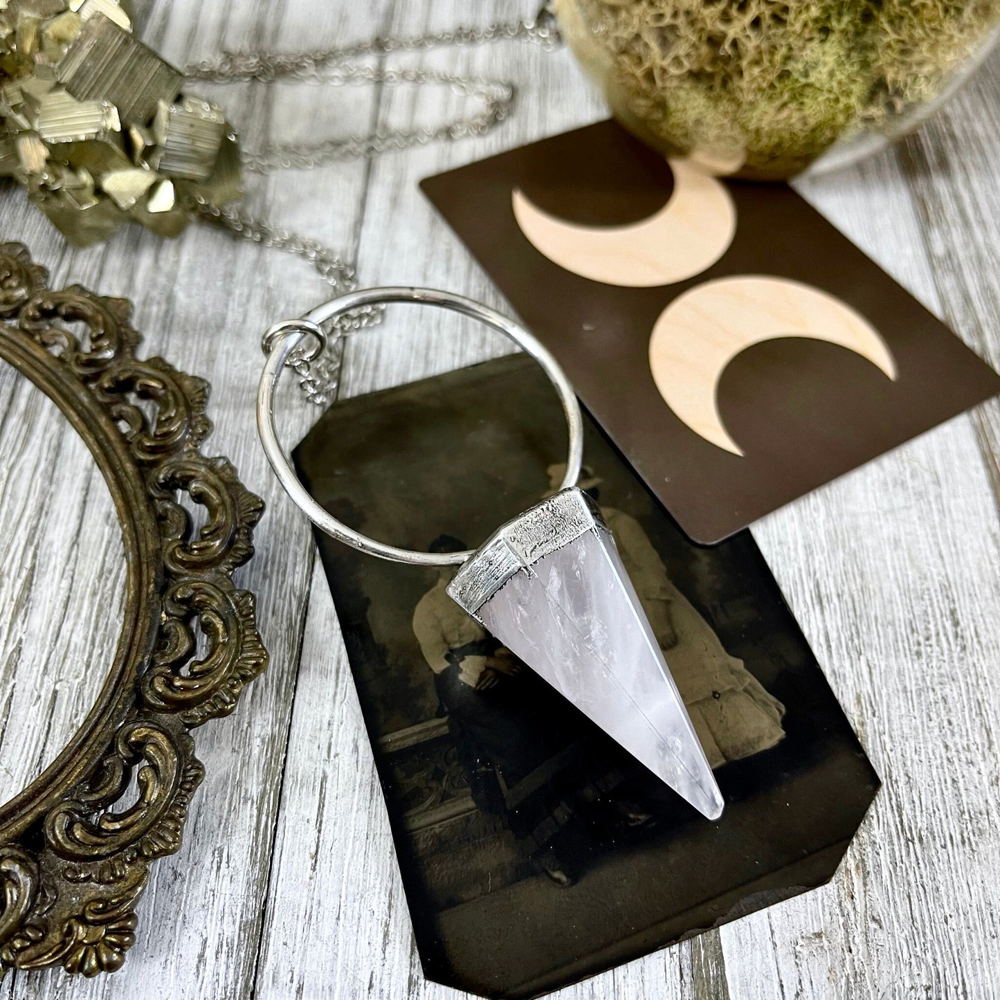 Rose Quartz Crystal Pendulum Necklace Pendant in Fine Silver / Foxlark Collection.