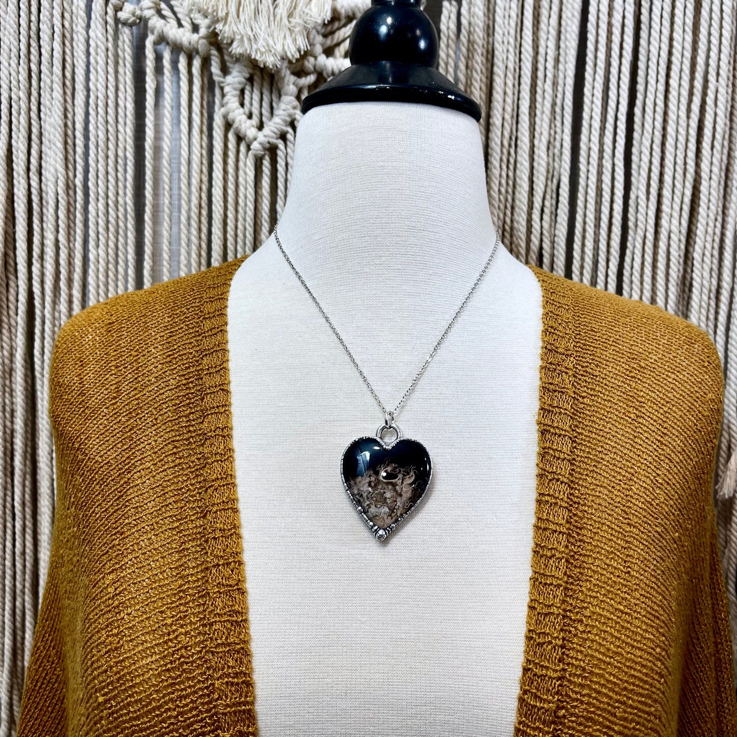 Fossilized Palm Root Heart Necklace in Fine Silver / Foxlark Collection - One of a Kind.