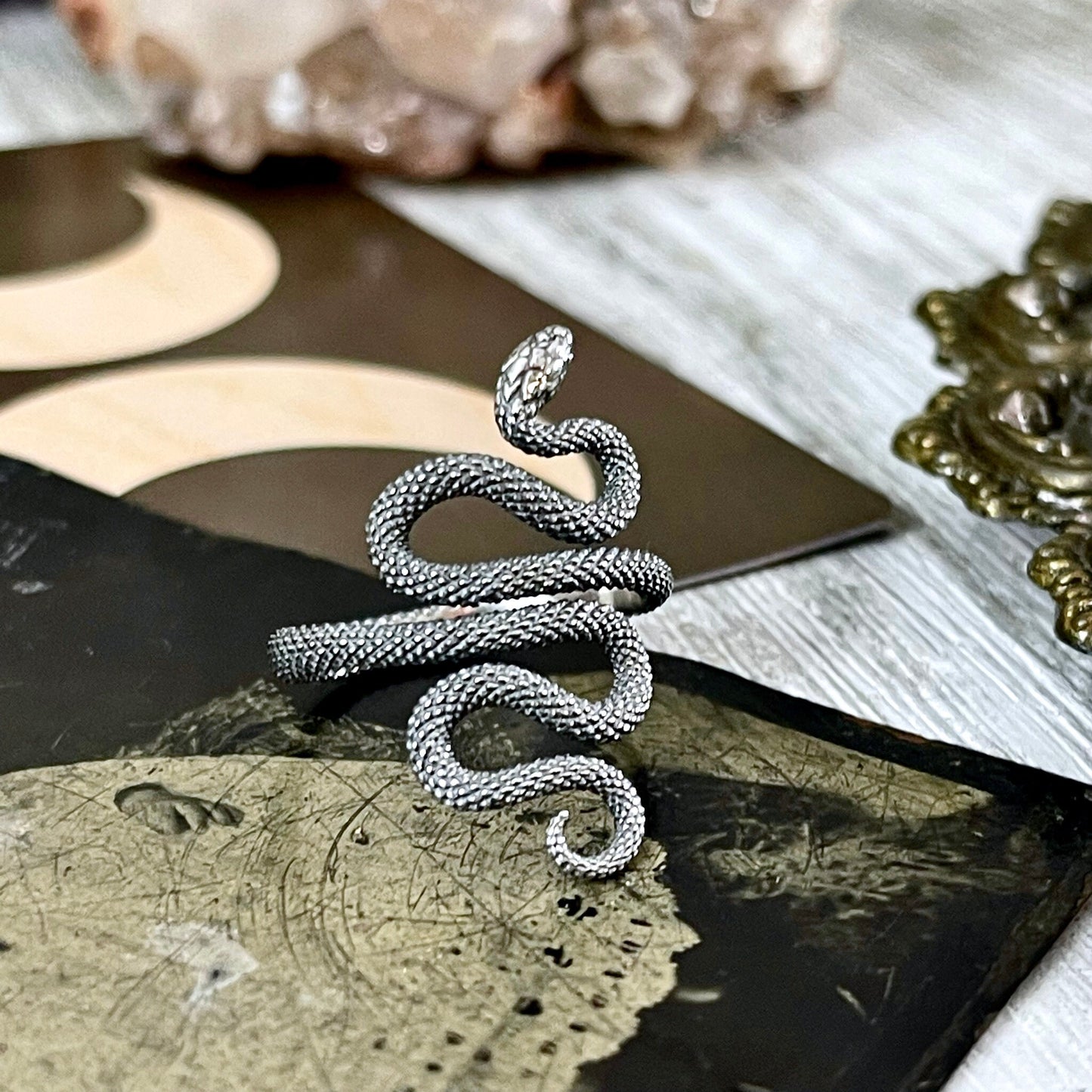 Snake Ring in Sterling Silver Adjustable / Tiny Talismans Collection.