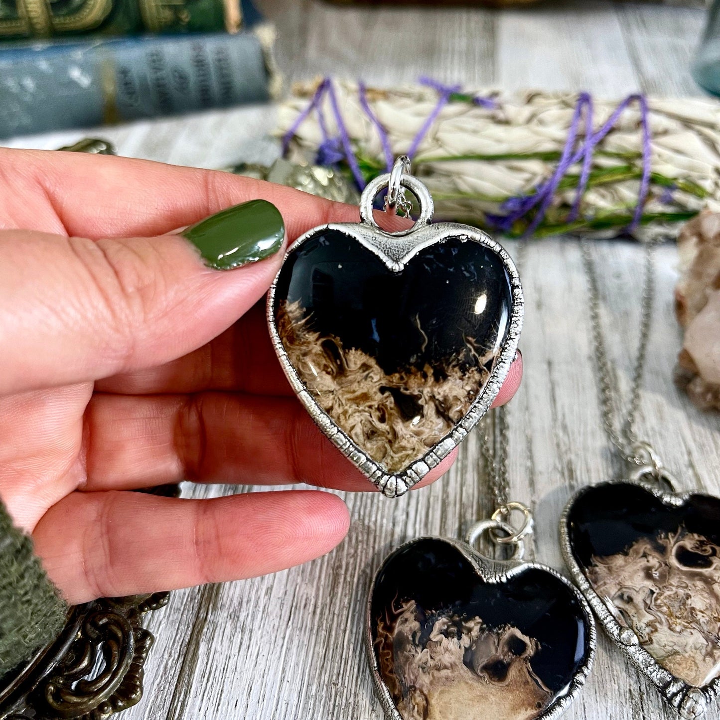 Fossilized Palm Root Heart Necklace in Fine Silver / Foxlark Collection - One of a Kind.