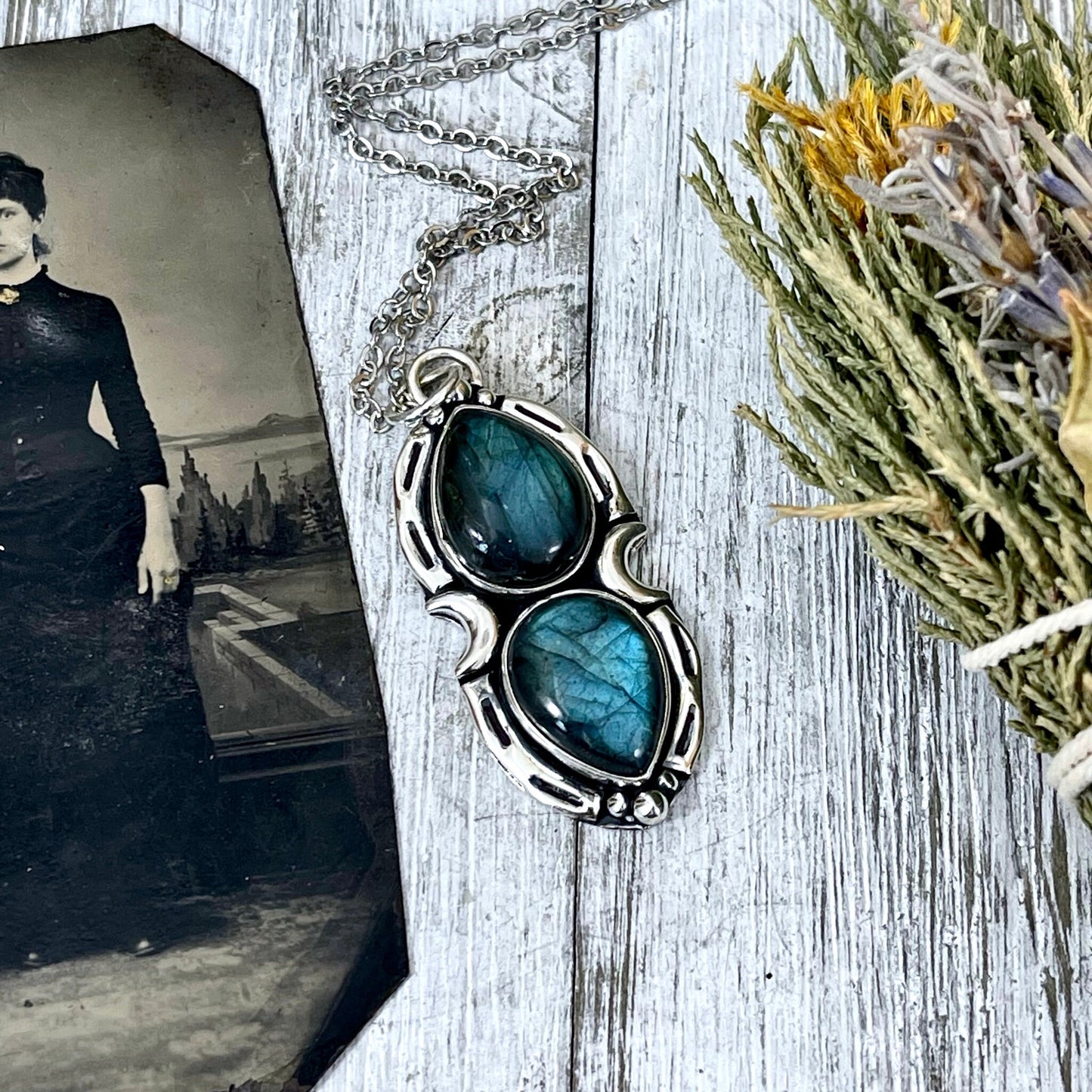 Mystic Moon Labradorite Crystal Statement Necklace in Sterling Silver / Designed by FOXLARK Collection.