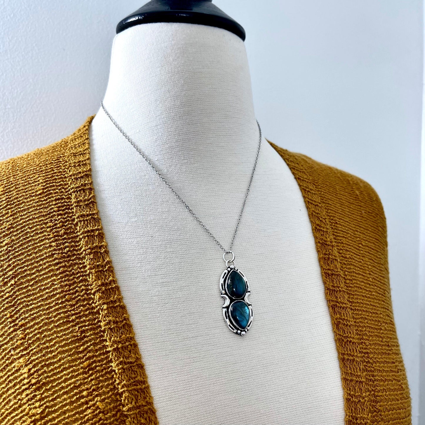 Mystic Moon Labradorite Crystal Statement Necklace in Sterling Silver / Designed by FOXLARK Collection.