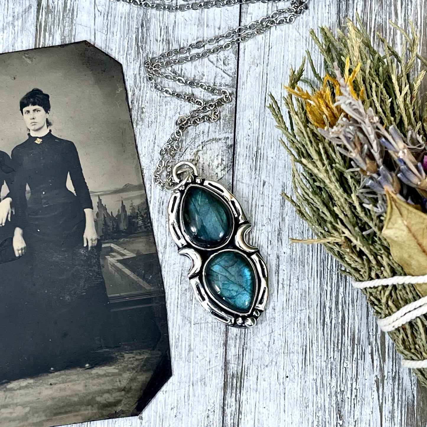 Mystic Moon Labradorite Crystal Statement Necklace in Sterling Silver / Designed by FOXLARK Collection.