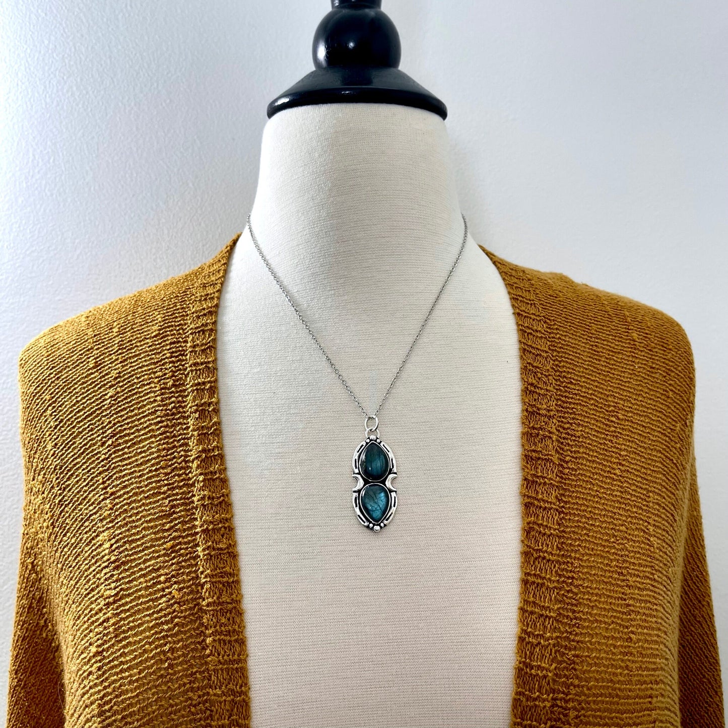 Mystic Moon Labradorite Crystal Statement Necklace in Sterling Silver / Designed by FOXLARK Collection.