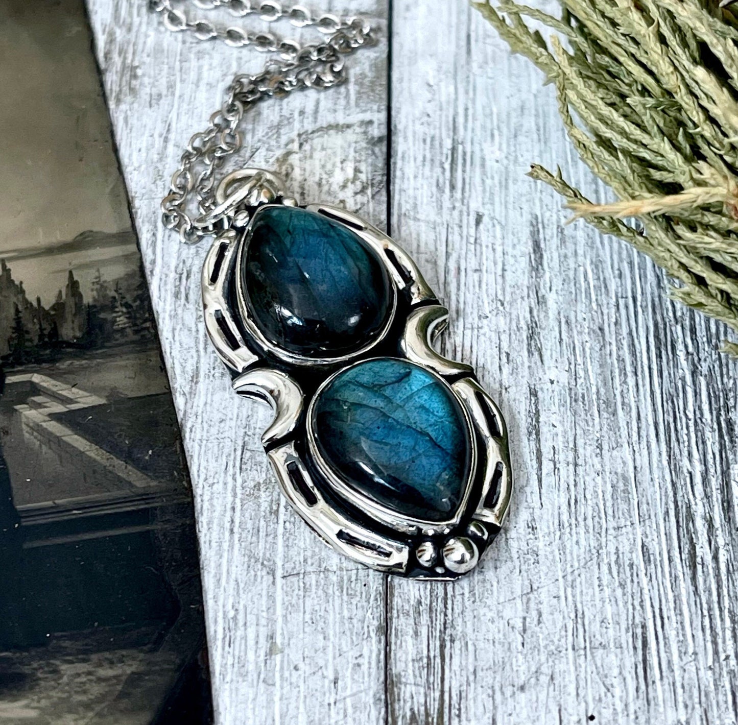 Mystic Moon Labradorite Crystal Statement Necklace in Sterling Silver / Designed by FOXLARK Collection.