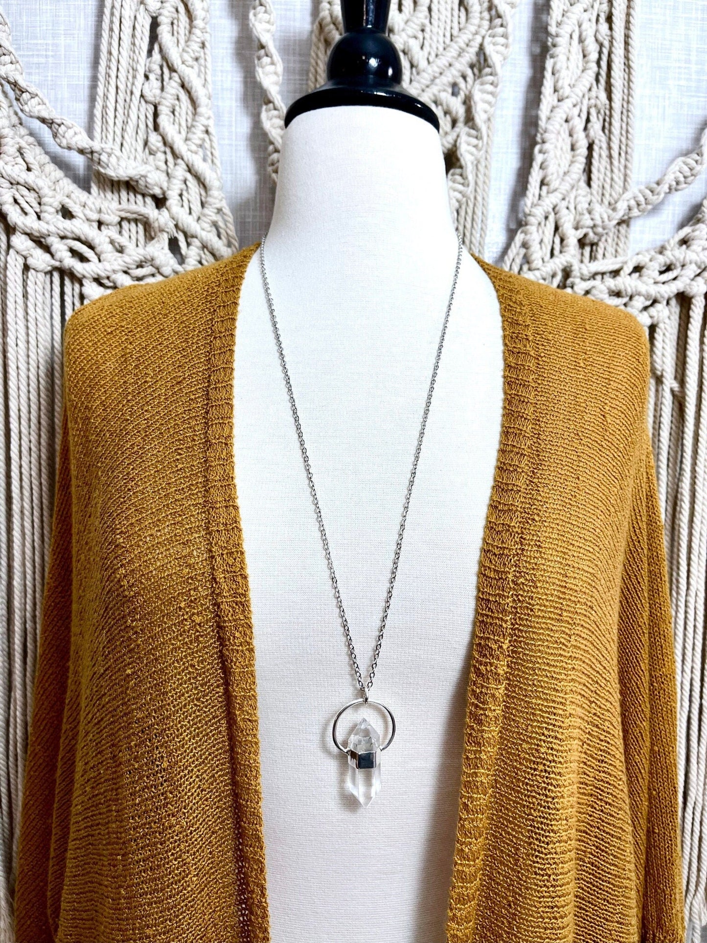 Clear Quartz Crystal Point Necklace in Sterling Silver -Designed by FOXLARK Collection.