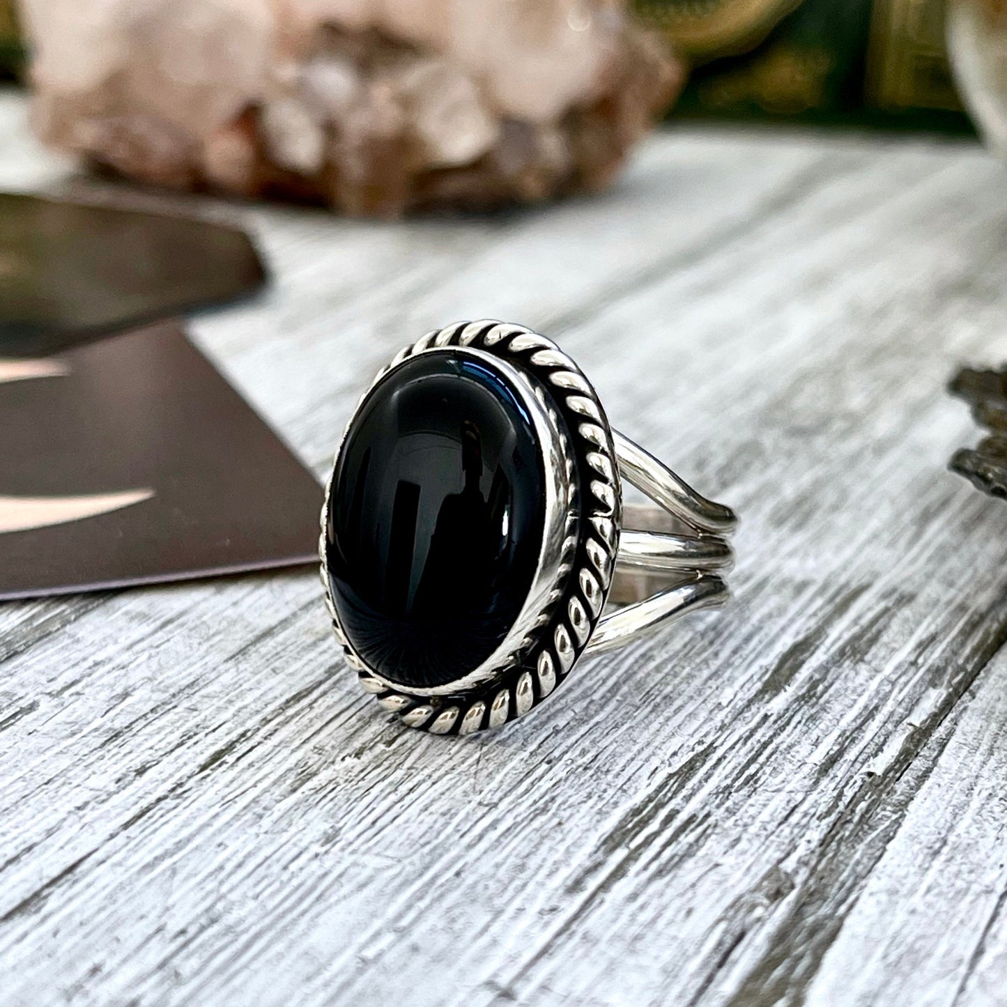 Size 8 9 10 Black Onyx Statement Ring Set in Sterling Silver / Curated by FOXLARK Collection.
