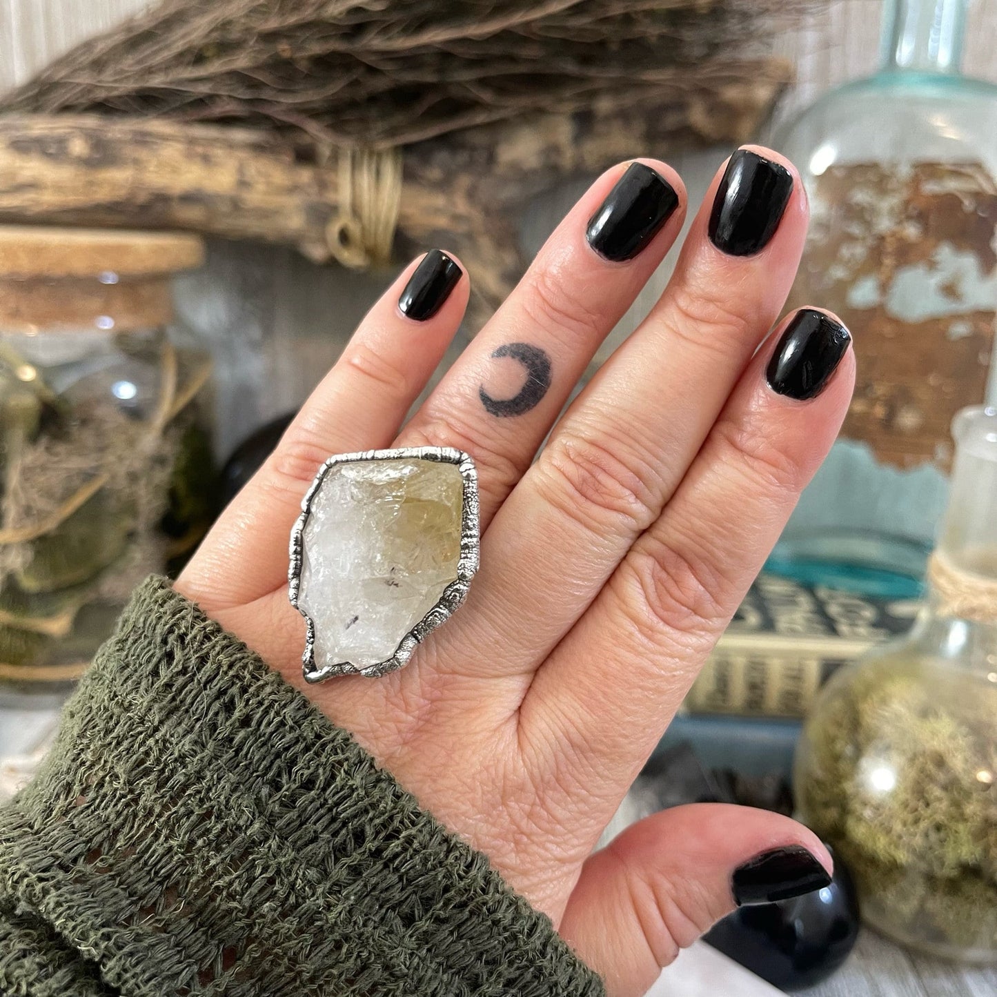 Size 8 Raw Citrine Crystal Point Ring Set in Fine Silver / Foxlark Collection - One of a Kind.