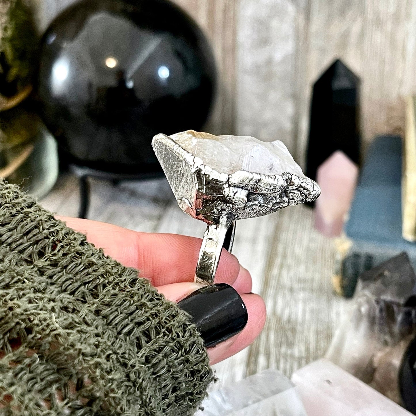 Size 8 Raw Citrine Crystal Point Ring Set in Fine Silver / Foxlark Collection - One of a Kind.