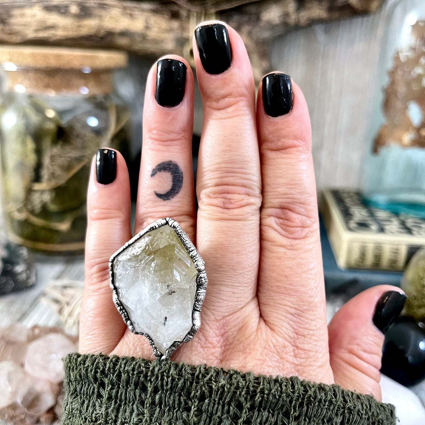 Size 8 Raw Citrine Crystal Point Ring Set in Fine Silver / Foxlark Collection - One of a Kind.