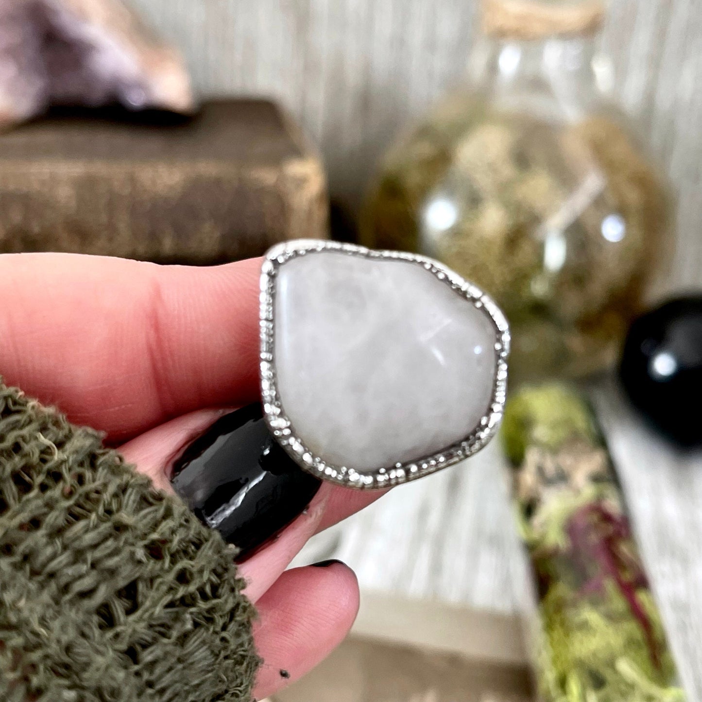 Rose Quartz Small Stone Ring in Fine Silver Size 5 6 7 8 9 10 / Foxlark Collection