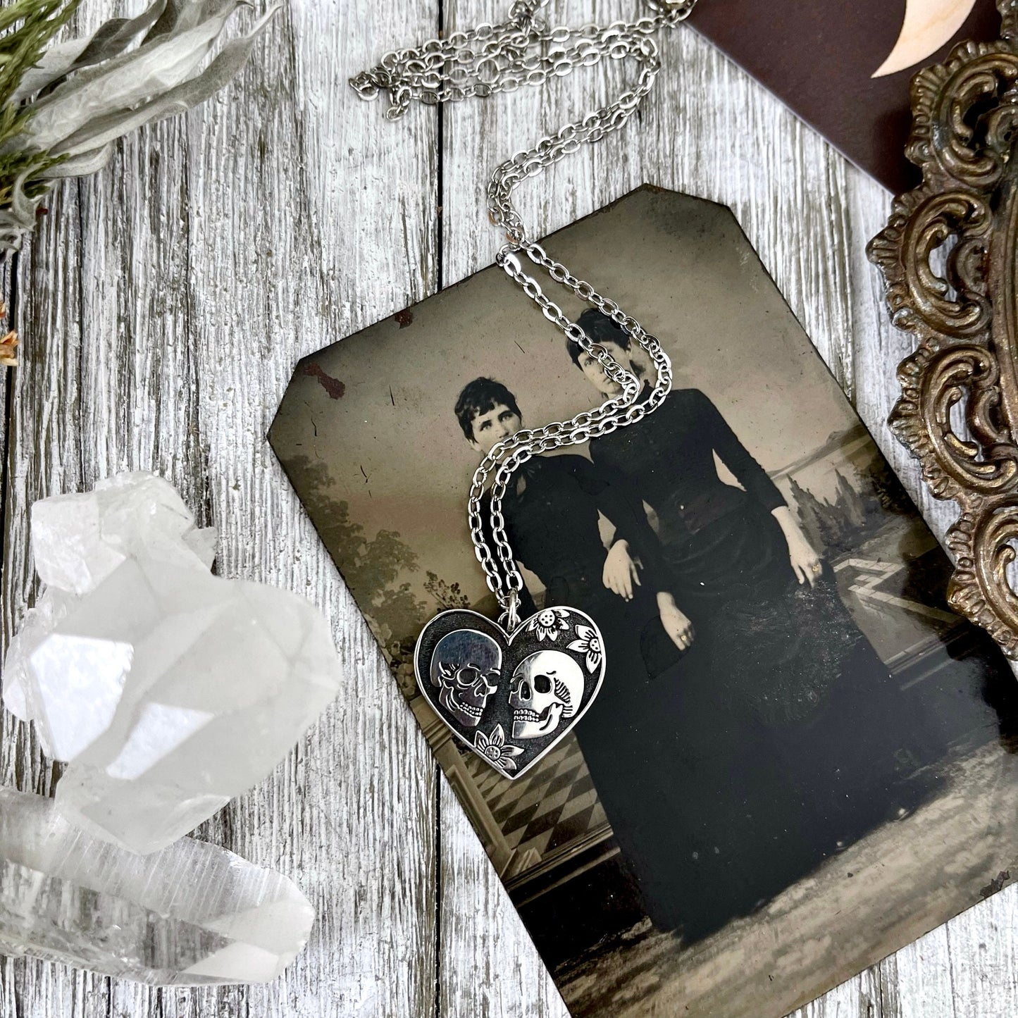 925 Sterling Silver, Etsy ID: 1572730565, Foxlark Alchemy, Gift for Woman, Gothic Jewelry, Jewelry, Necklace Pendant, Necklaces, Pendants, Skull Necklace, Skull Necklace Charm, Talisman Necklace, The Lovers, TINY TALISMANS, Witch Jewelry, Witch necklace,