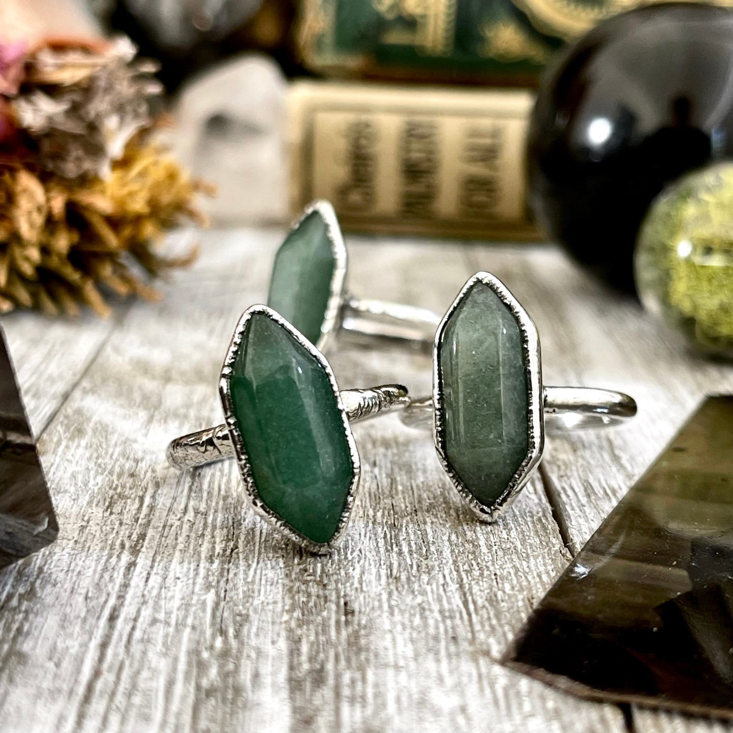 Green Aventurine Point Ring Fine Silver Size 7 8 9 10 Foxlark Collection /