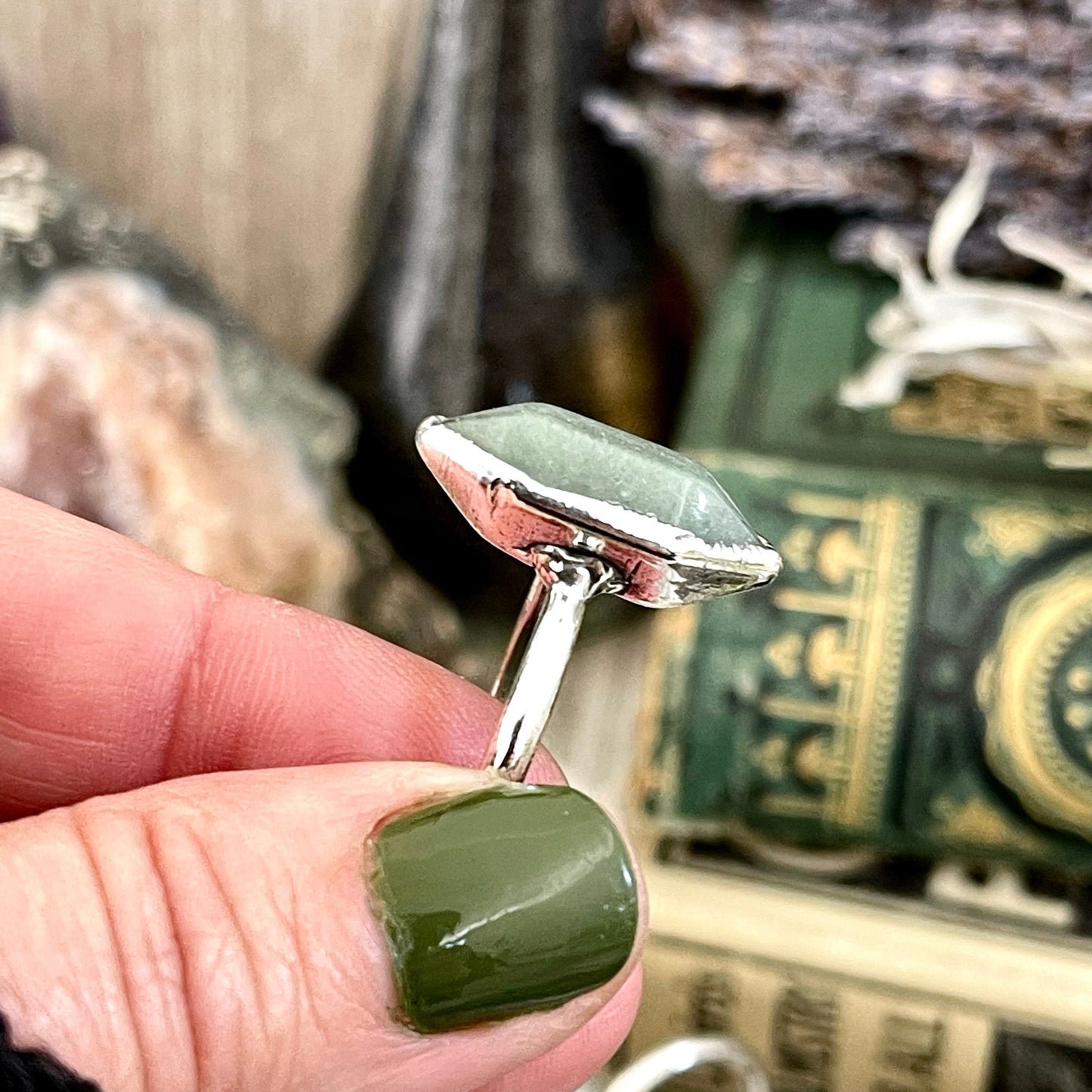 Green Aventurine Point Ring Fine Silver Size 7 8 9 10 Foxlark Collection /