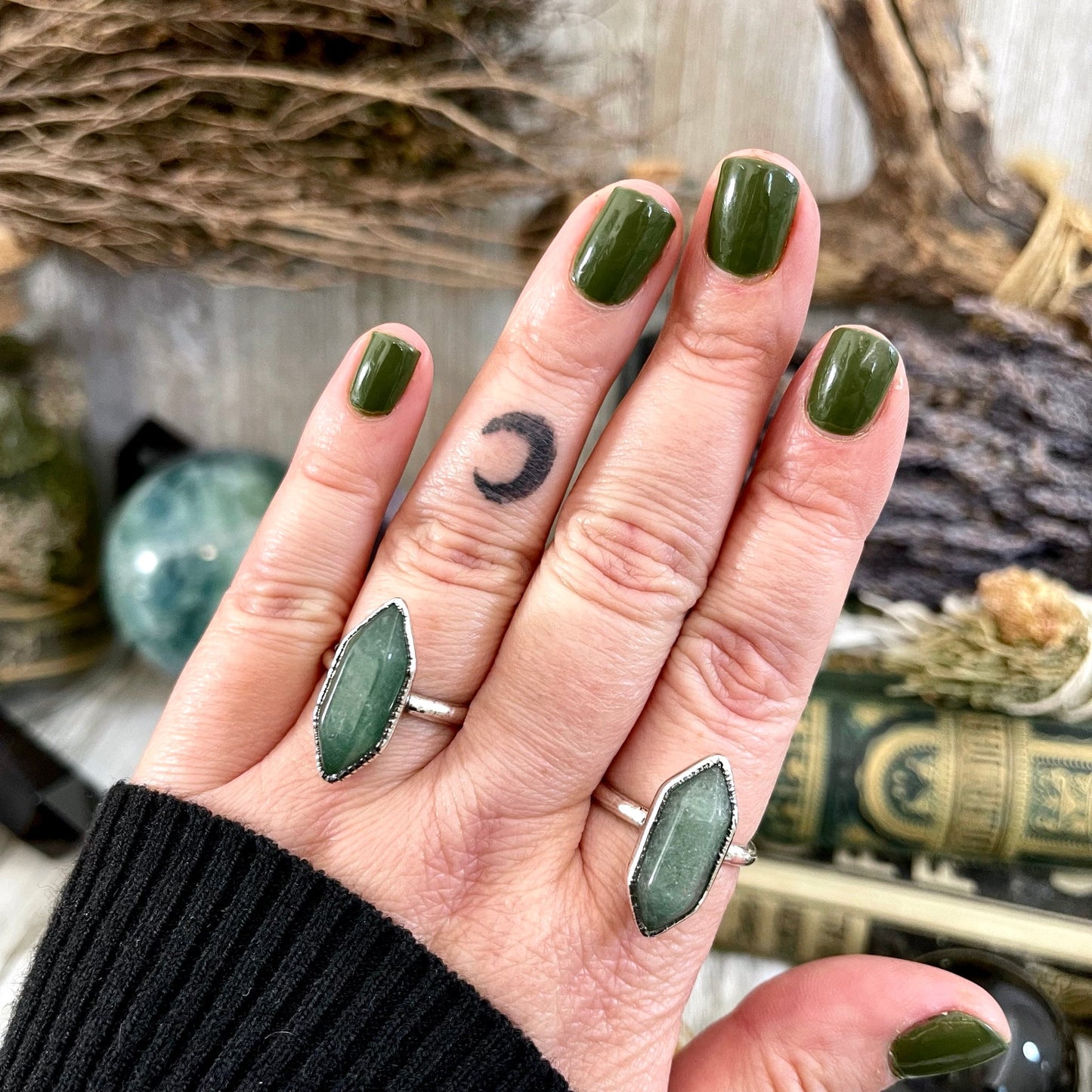 Green Aventurine Point Ring Fine Silver Size 7 8 9 10 Foxlark Collection /