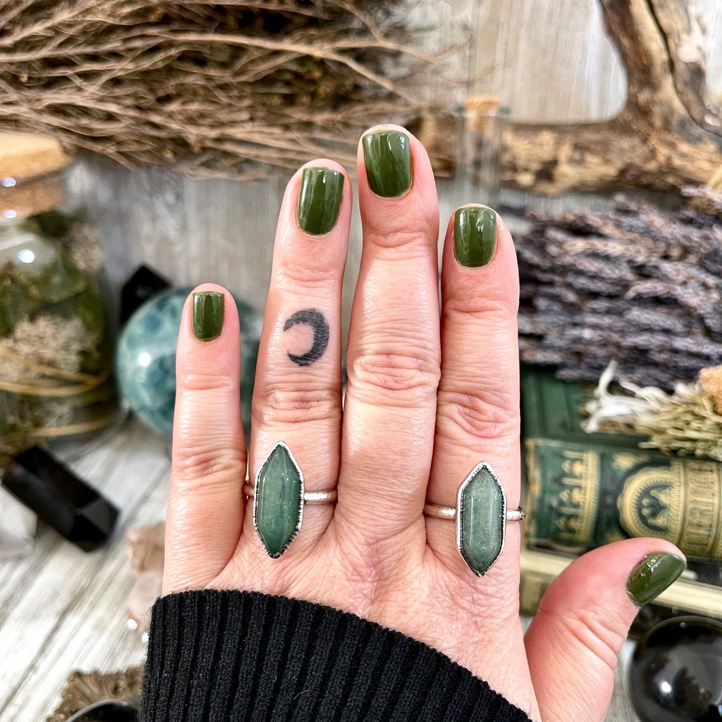 Green Aventurine Point Ring Fine Silver Size 7 8 9 10 Foxlark Collection /