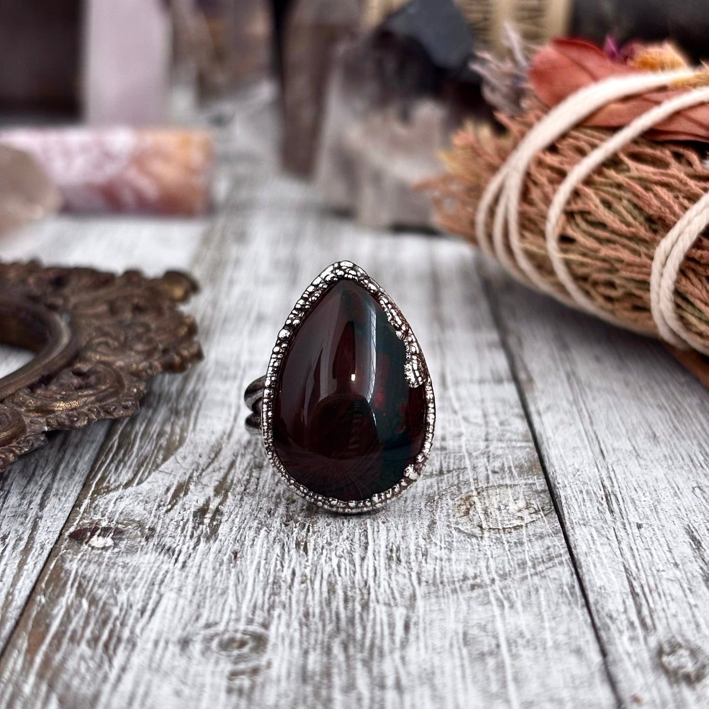 Red Bloodstone Crystal Statement Ring Size 7 / Foxlark Collection