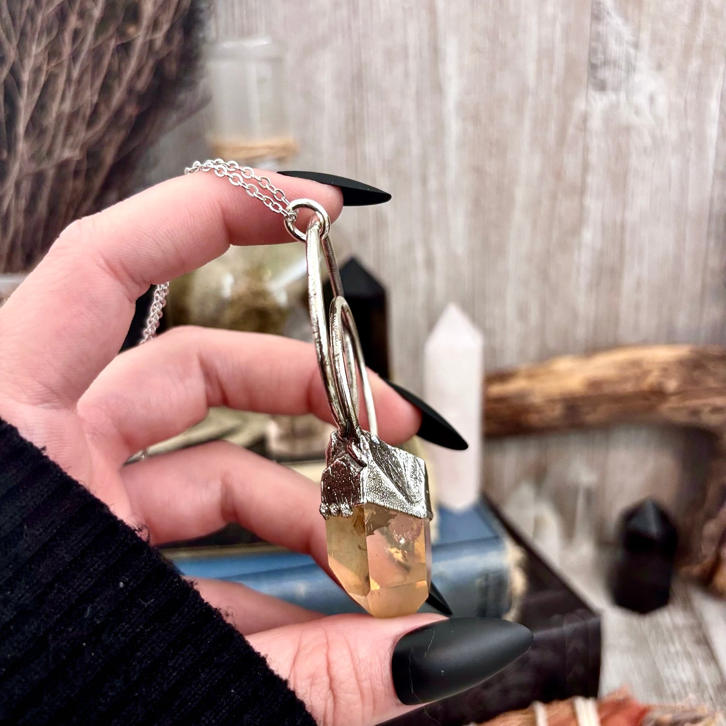 Raw Tangerine Quartz Crystal  Necklace in Fine Silver / Foxlark Collection - One of a Kind