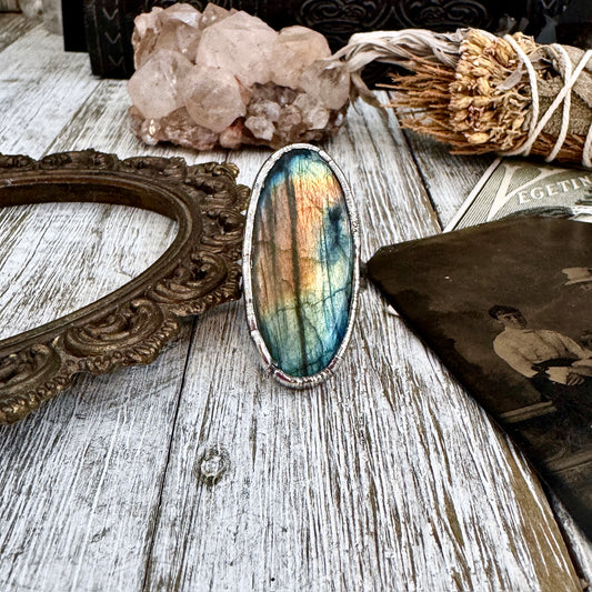 Labradorite Crystal Ring Fine Silver Size 8 / Foxlark Collection - One of a Kind