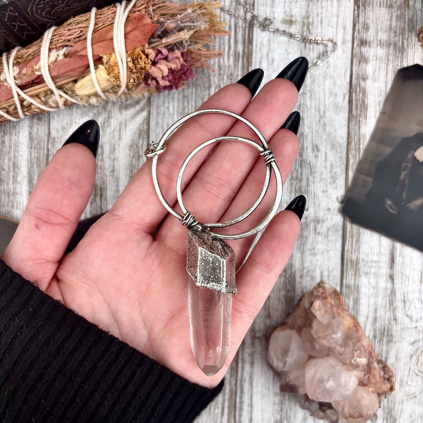 Discounted -Big Raw Clear Quartz Crystal  Necklace in Fine Silver / Foxlark Collection - One of a Kind