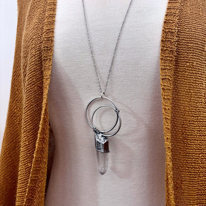 Discounted -Big Raw Clear Quartz Crystal  Necklace in Fine Silver / Foxlark Collection - One of a Kind