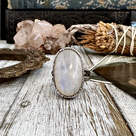 Rainbow Moonstone Ring Silver Size 10 / Foxlark Collection