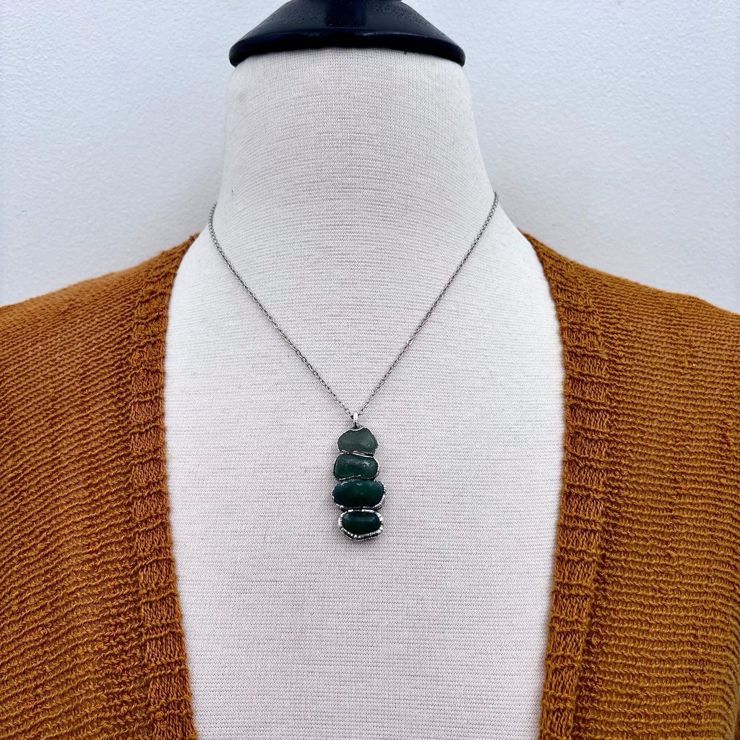 Four Stone Aventurine Necklace in Fine Silver / Foxlark Collection