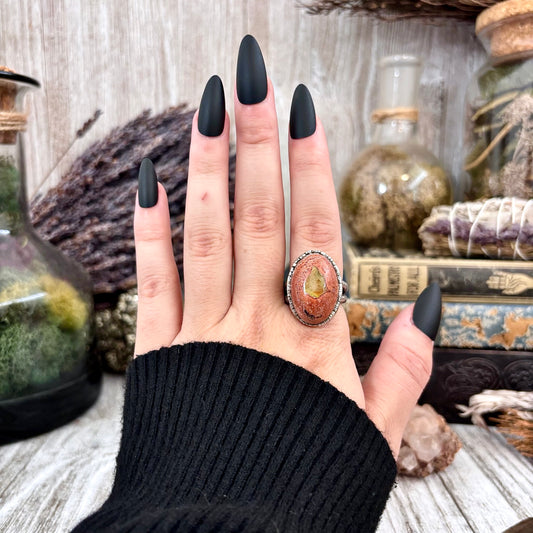Fire Opal Crystal Ring Set in Fine Silver Size 7.5 / Foxlark Collection - One of a Kind