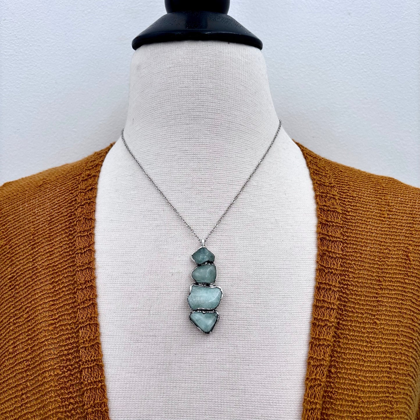 Four Stone Aquamarine Necklace in Fine Silver / Foxlark Collection