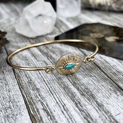 Dainty Turquoise Sunburst Brass Bracelet