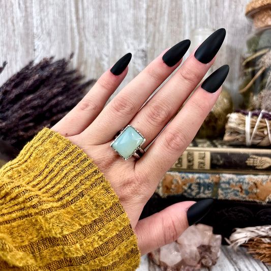 Blue Chalcedony Ring Fine Silver Stone Ring Size 9 / Foxlark Collection- One of a Kind