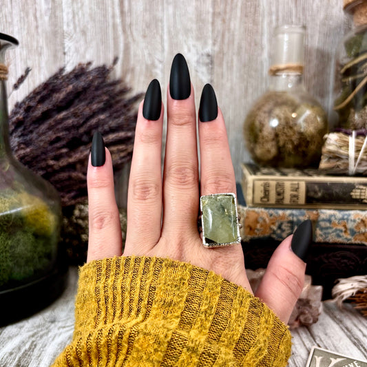 Green Prehnite Ring Fine Silver Stone Ring Size 7.5 / Foxlark Collection- One of a Kind