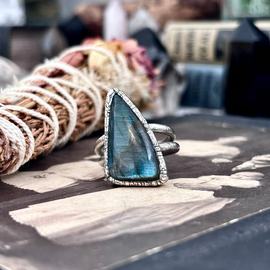 Blue Labradorite Ring Silver Size 10 / Foxlark Crystal Jewelry Collection