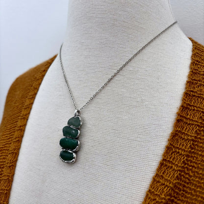 Four Stone Aventurine Necklace in Fine Silver / Foxlark Collection