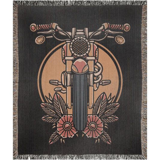 Motorcycle Traditional Tattoo - Woven Blanket.