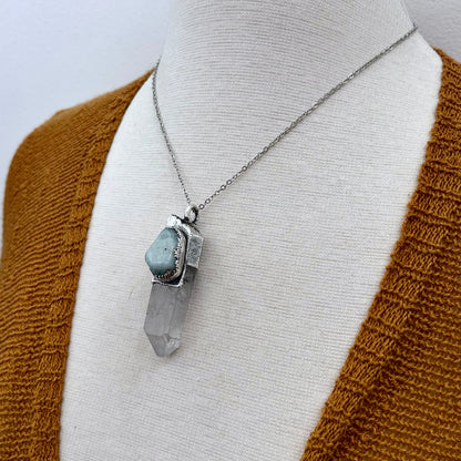 Clear Quartz & Aquamarine Crystal Statement Necklace in Fine Silver / Foxlark Collection - One of a Kind