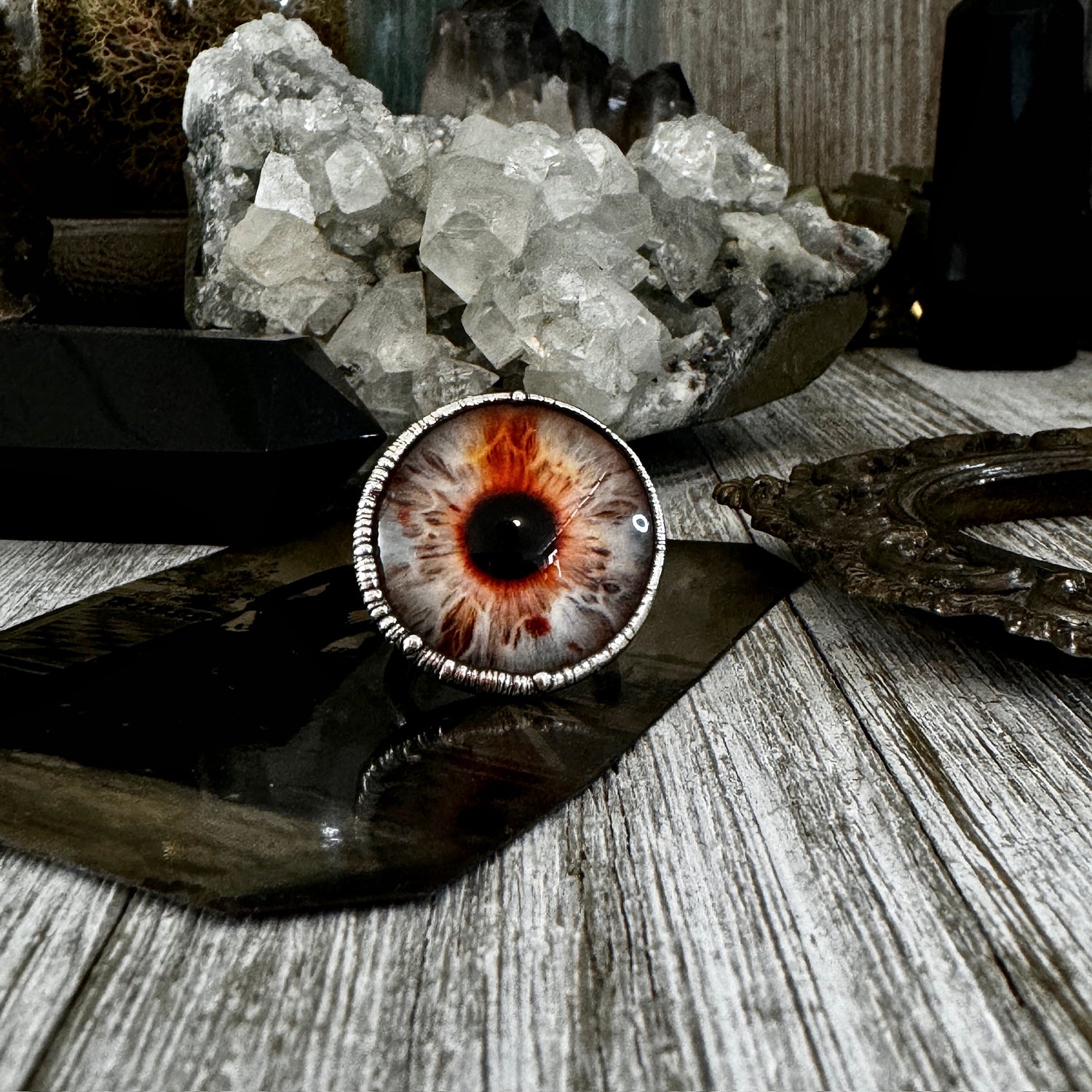 Glass Eye Ring Silver Size 7 8 9 10 / Foxlark Collection FOXLARK