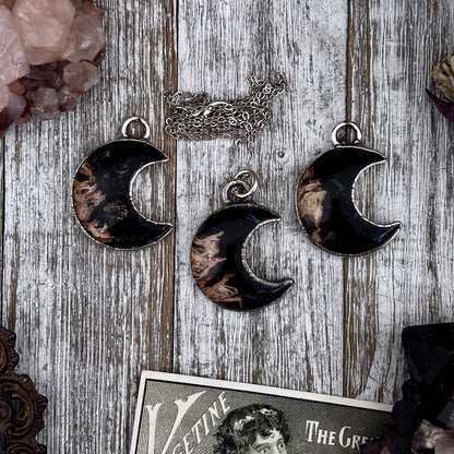 Fossilized Palm Root Crescent Moon Necklace in Fine Silver  / Foxlark Collection - One of a Kind