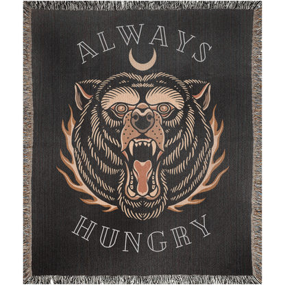 Always Hungry Bear Traditional Tattoo Style Woven Fringe Blanket