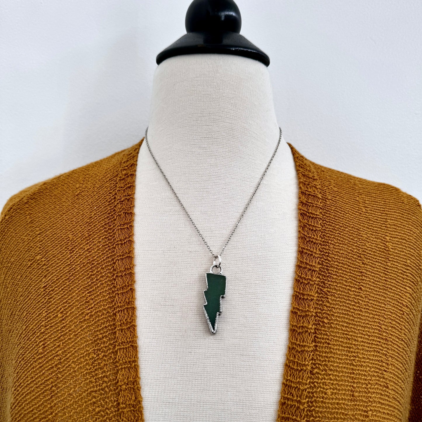 Green Aventurine Lightning Bolt Crystal Necklace in Silver / Foxlark Collections