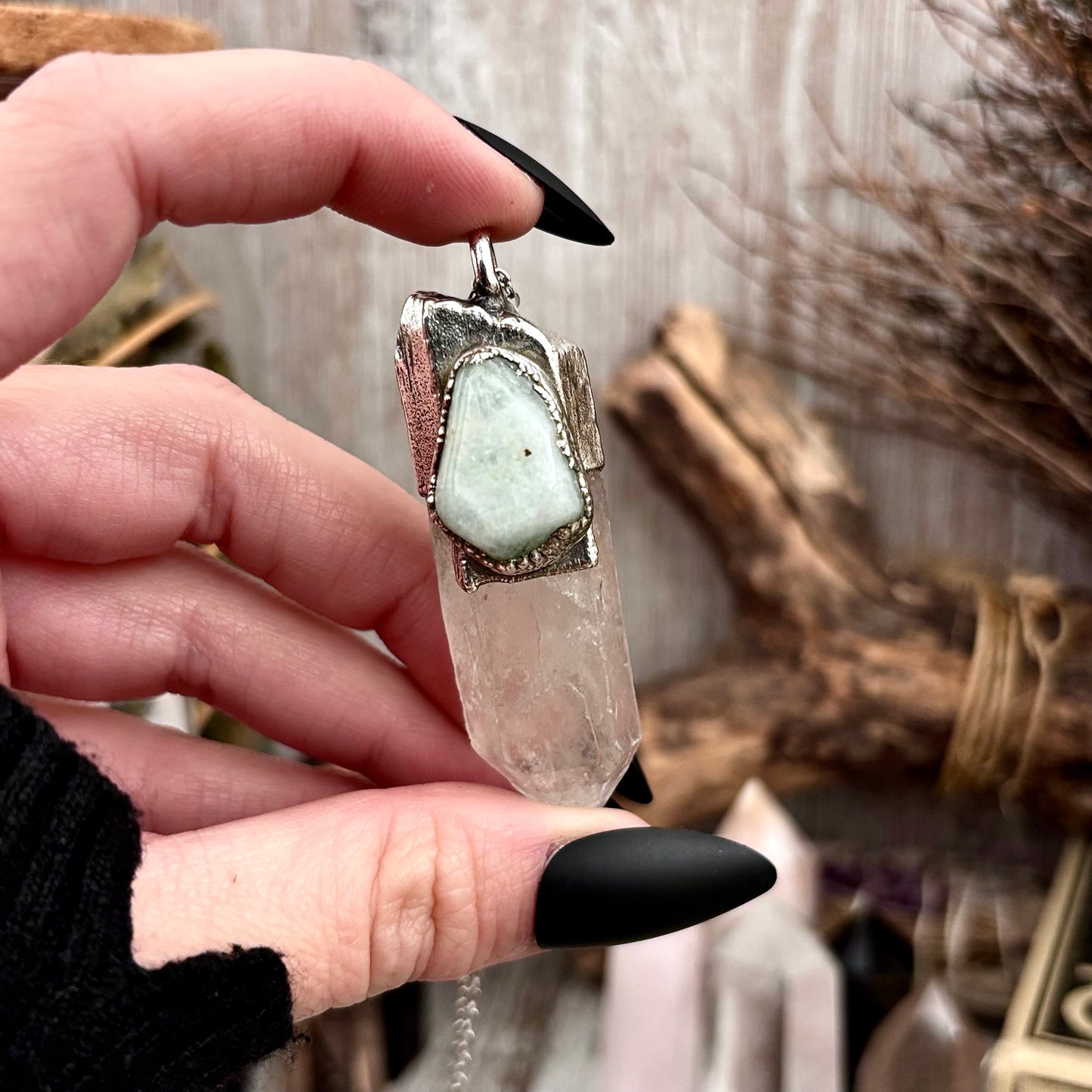 Clear Quartz & Aquamarine Crystal Statement Necklace in Fine Silver / Foxlark Collection - One of a Kind