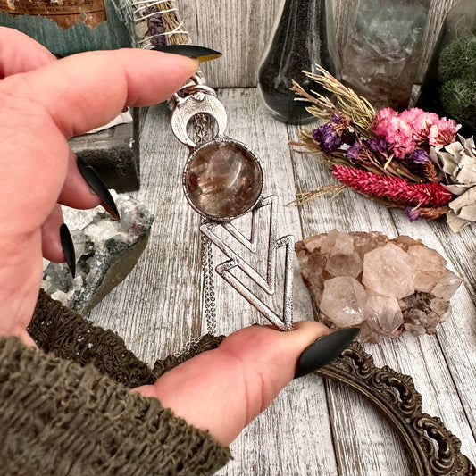 Smokey Quartz Crystal Ball Necklace Moss and Moon Collection/ Foxlark Collections