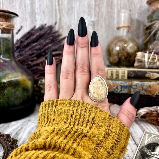 Fossilized Coral Ring Silver Size 7/ Foxlark Collection - One of a Kind