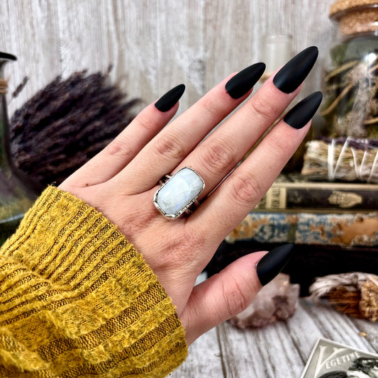Rainbow Moonstone Ring Silver Size 8 / Foxlark Collection - One of a Kind