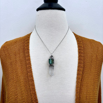 Clear Quartz & Aventurine Crystal Statement Necklace in Fine Silver / Foxlark Collection - One of a Kind