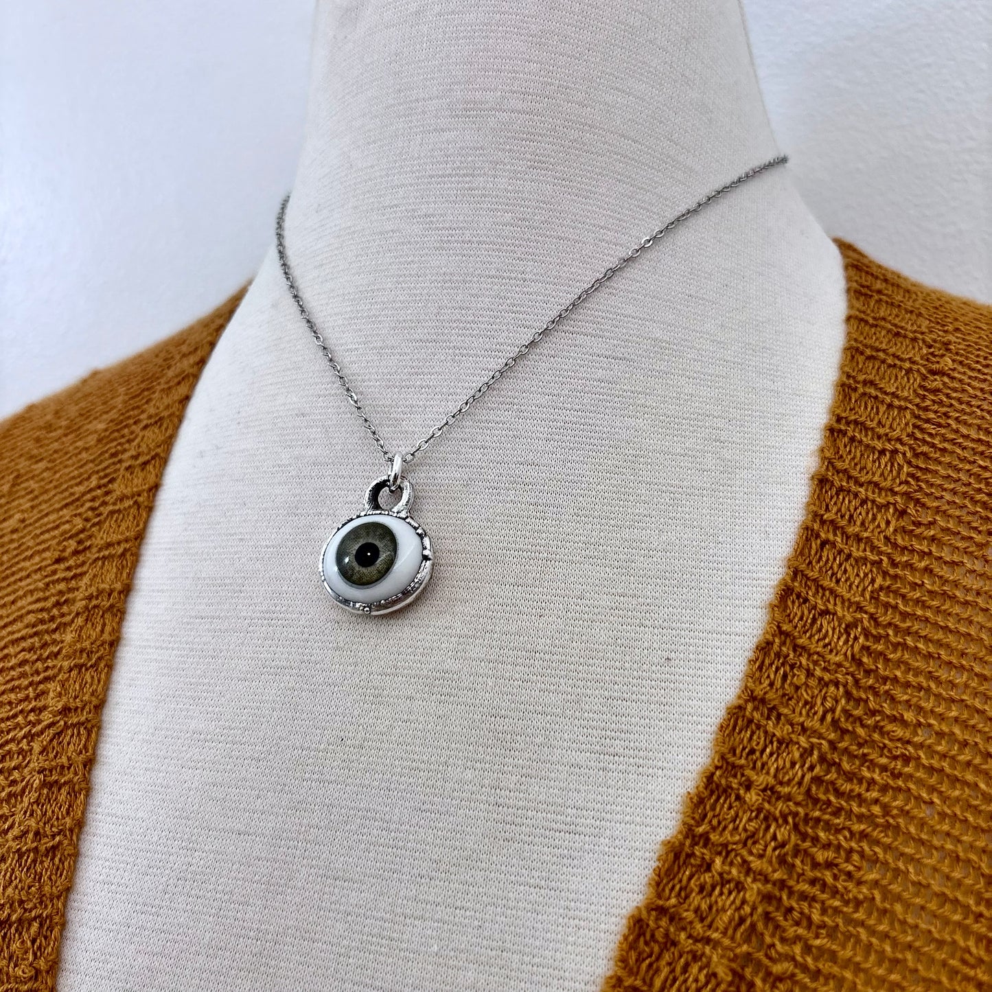 Green Iris Eye Necklace Fine Silver / Foxlark Collection - One of a Kind