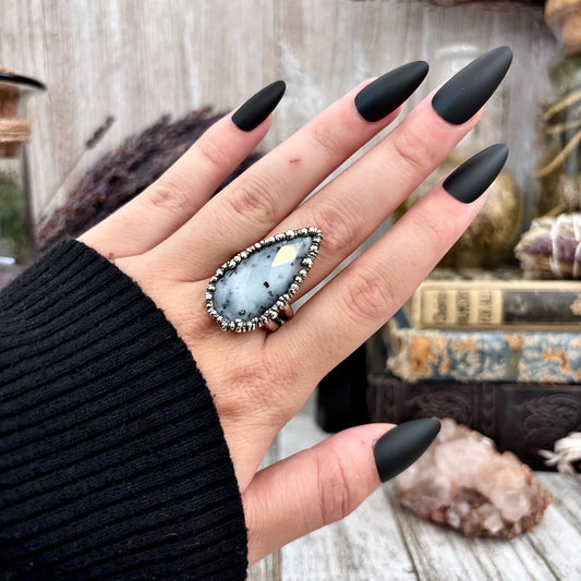 Dendritic Agate Crystal Ring Fine Silver Size 10 / Foxlark Collection - One of a Kind