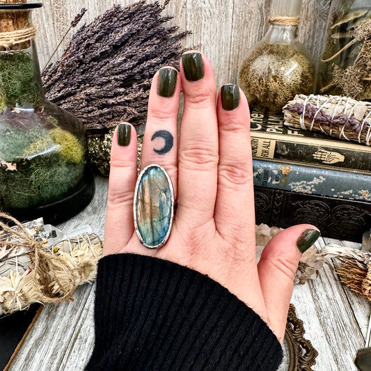 Labradorite Crystal Ring Fine Silver Size 8 / Foxlark Collection - One of a Kind